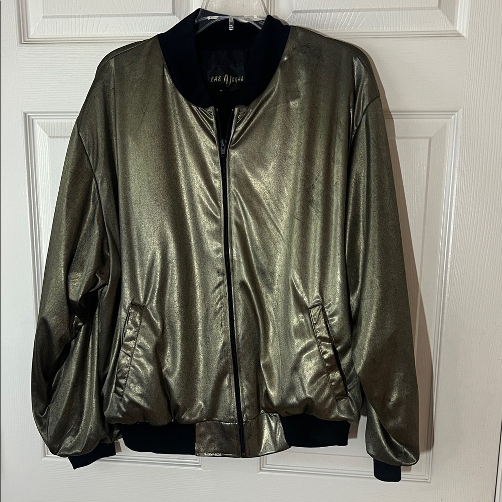 Vintage VEGAS Gold Metallic Women's Full Zip‎ Bomber Style Jacket, Sz Large
